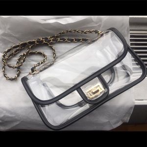 Clear PVC NEW flap shoulder bag w chain handles
